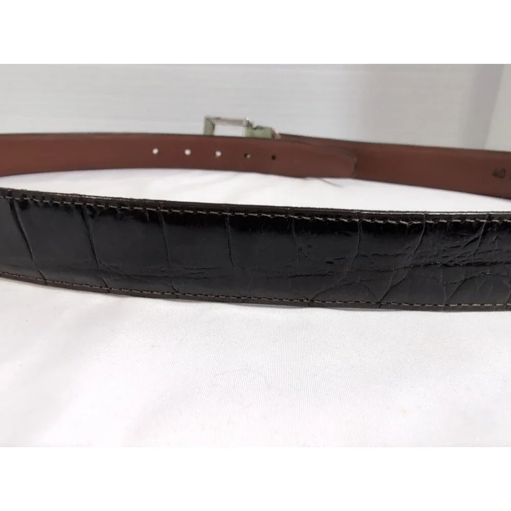 BRIGHTON BELT DARK BROWN LEATHER CROC EMBOSSED SIZE 40 MADE IN USA VINTAGE